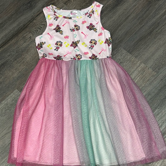 Girls' Unicorn Print Dress with Tulle Skirt - Picture 6 of 8